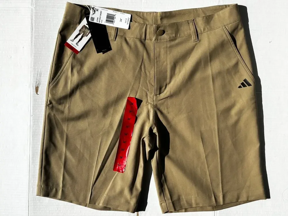 NWT Adidas Golf Shorts Men's 34 Khaki Hemp Flat Front Performance Golf Short